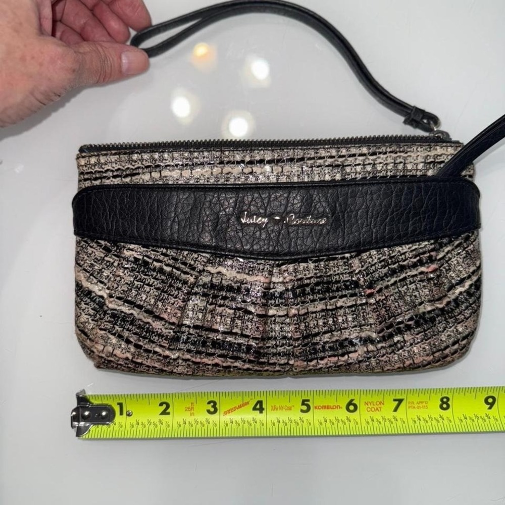 Juicy Couture black and tan faux leather crossbody bag with silver hardware